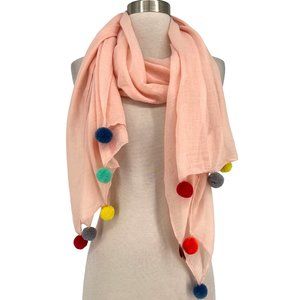 Rainbow Pom Pom Scarf Wrap Pink One Size NWT